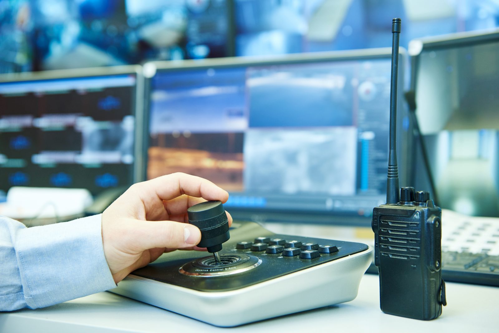 surveillance security systemconcept. security guard officer operating video monitoring